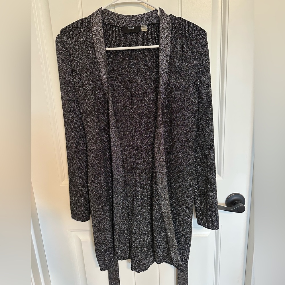 Tahari black and silver duster sweater